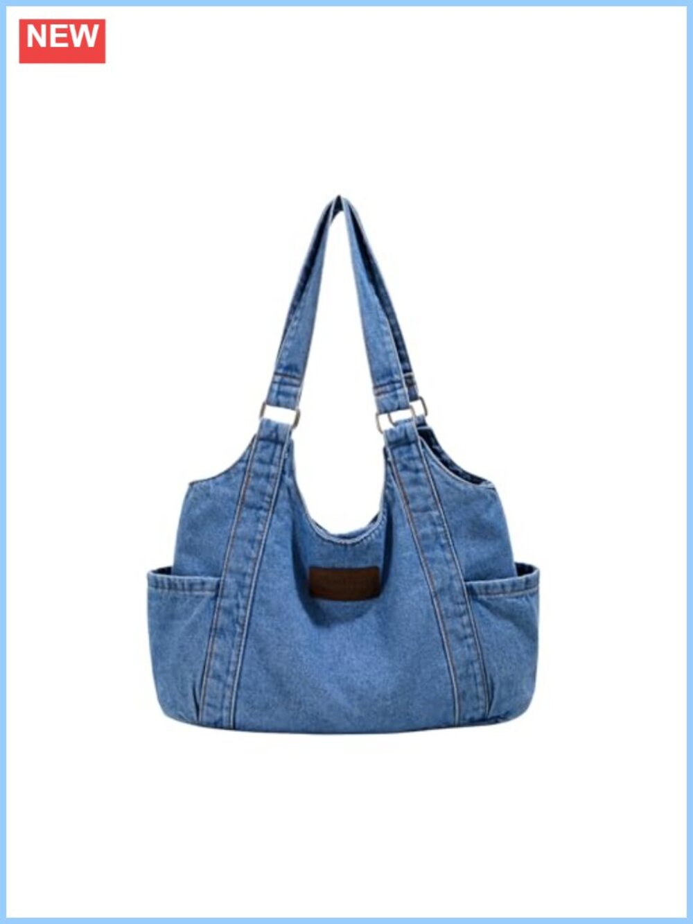 Denim Tote Bag Zip Closure Large Shoulder Purse Hobo Handbag